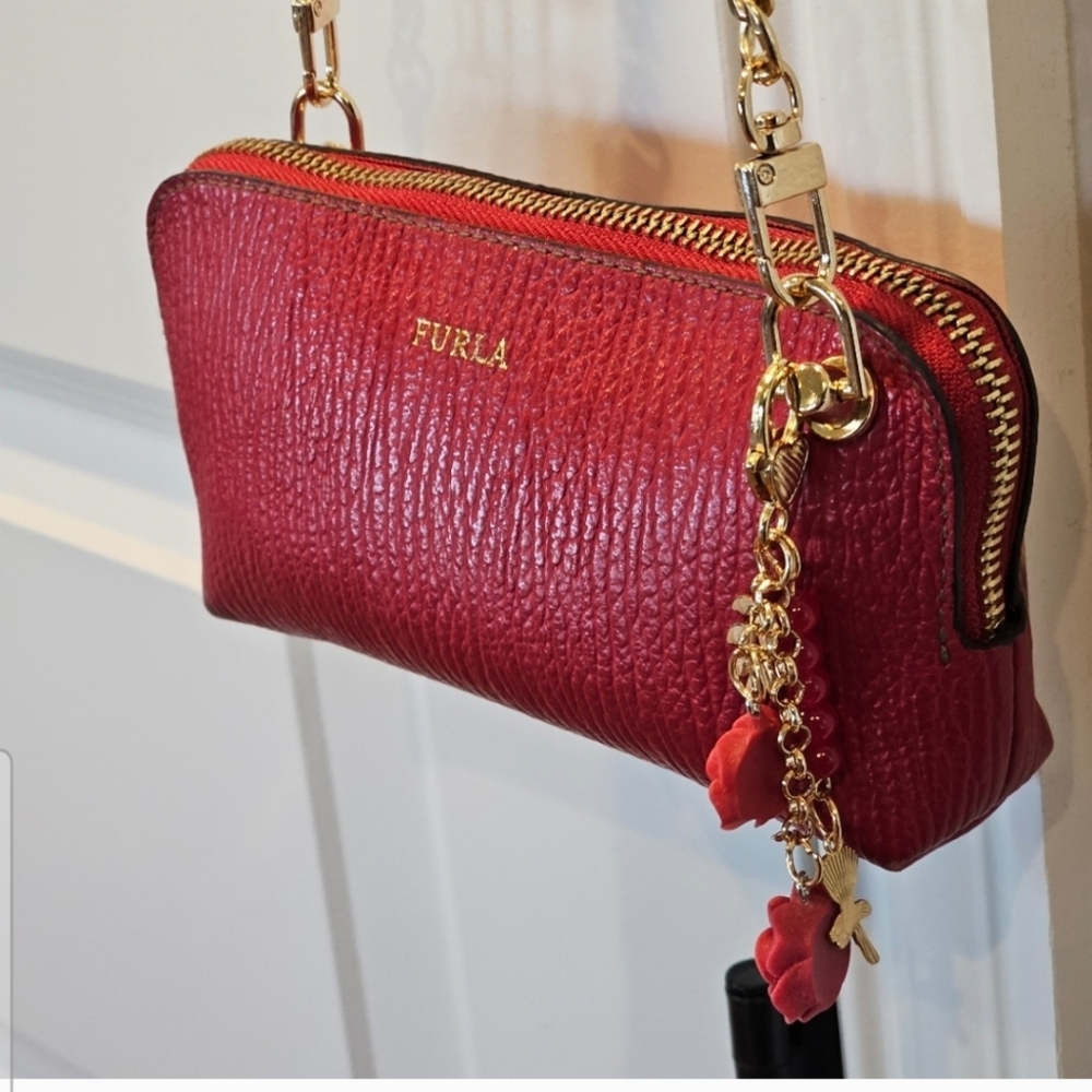 Furla Leather Clutch EUC with Crossbody Chain & Charm added - Picture 12 of 16